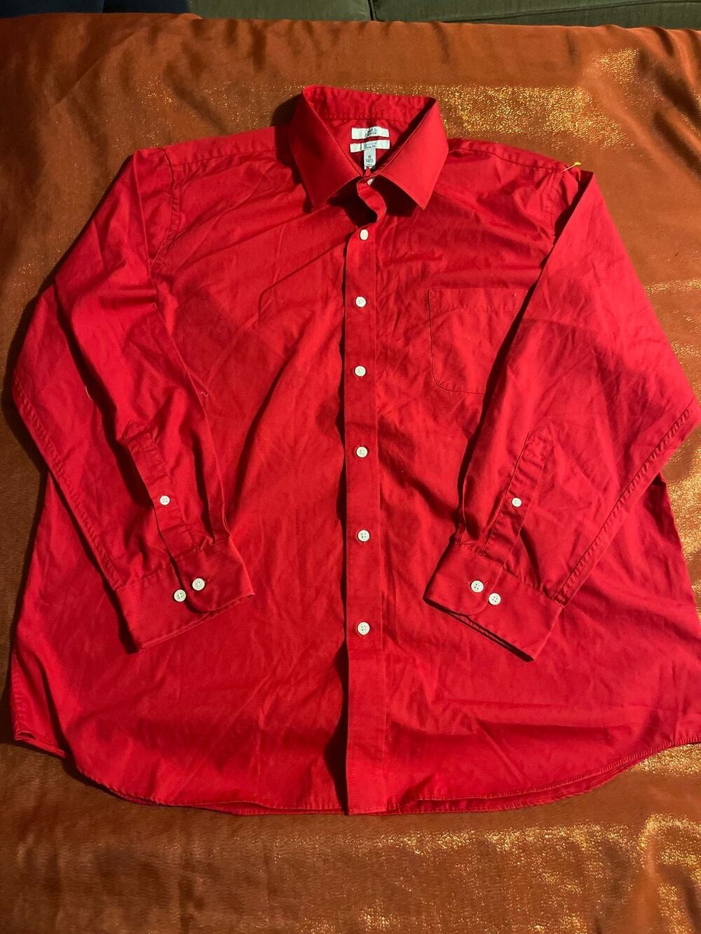 Croft & Barrow Shirt Mens 18 Classic Fit Easy Care Red Long Sleeve Button Up